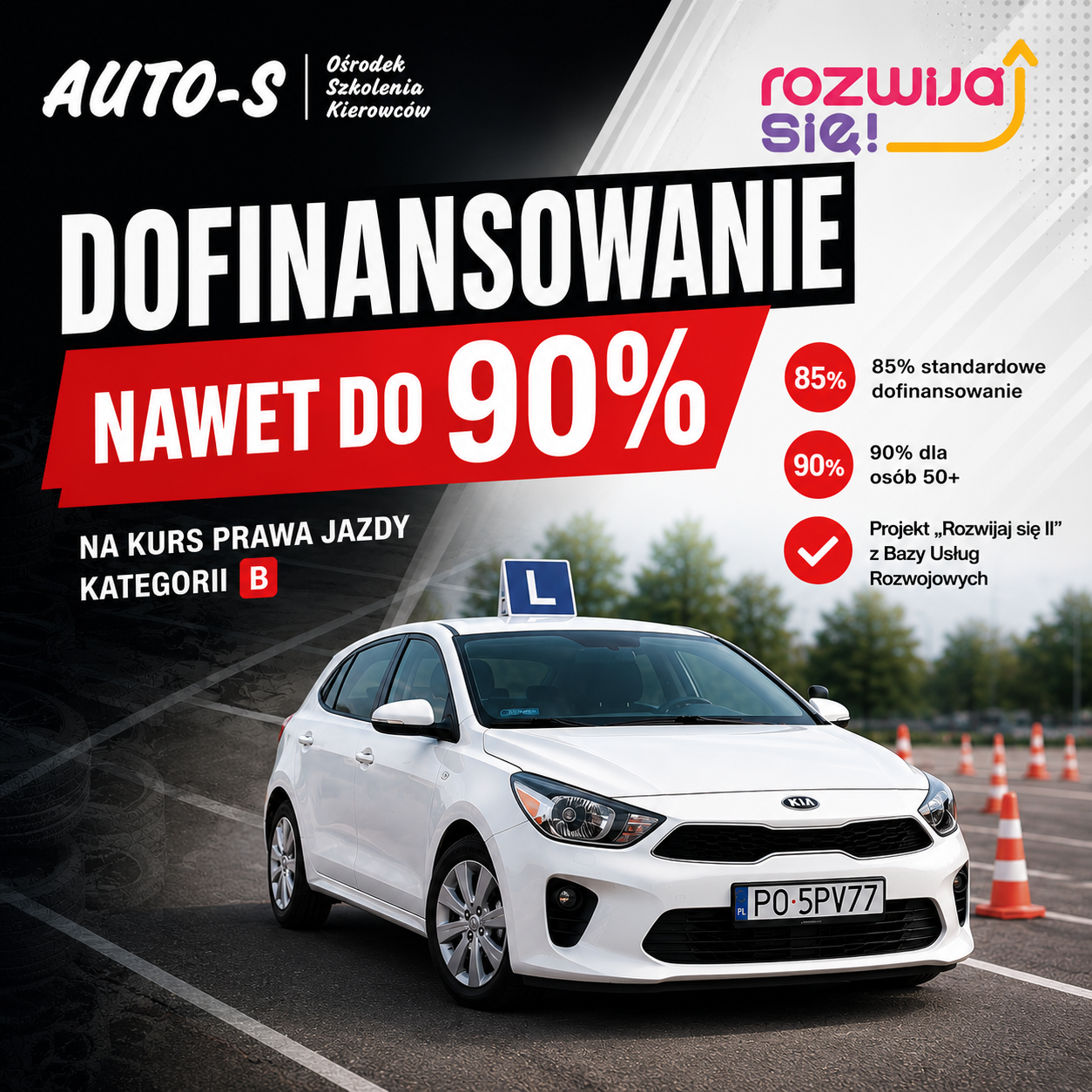 Dofinansowanie nawet do 90% na kurs prawa jazdy!